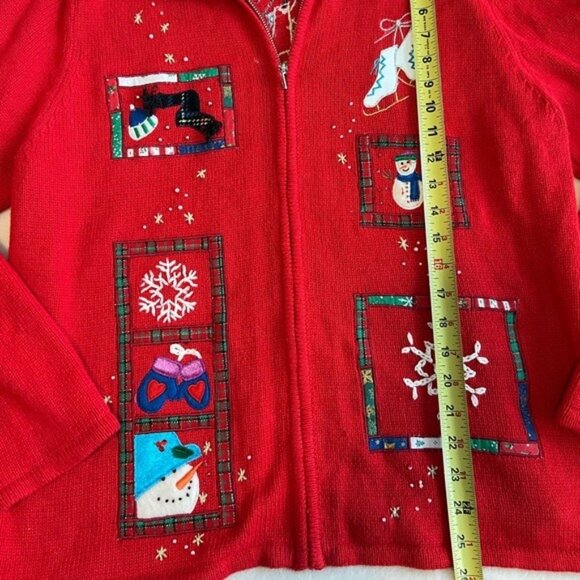 Vtg Designers Originals Christmas Sweater Womens Red Full Zip Cardigan Size XL - Picture 5 of 10